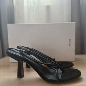 NEOUS Black Strappy Mid Heel Sandals